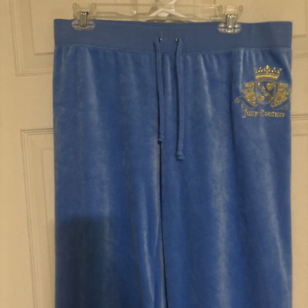 Juicy Couture Blue Velour Yoga Pants Rhinestone Logo Women’s Xlarge Retro Y2K - Picture 4 of 8
